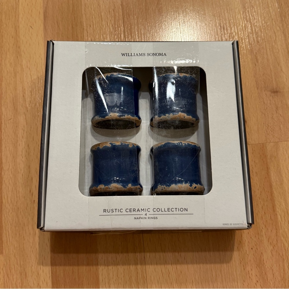Williams Sonoma Rustic Blue Ceramic Napkin Rings